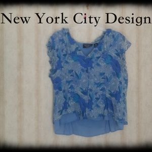 New York City Design Blue Print Blouse